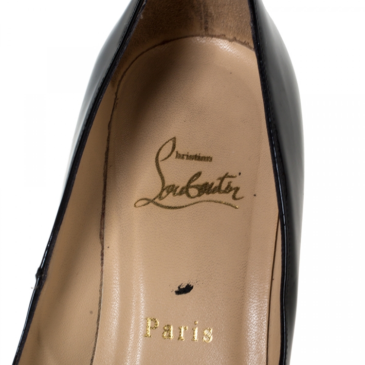 Pre Owned Christian Louboutin Black Patent Leather Simple Pumps Size 38.5