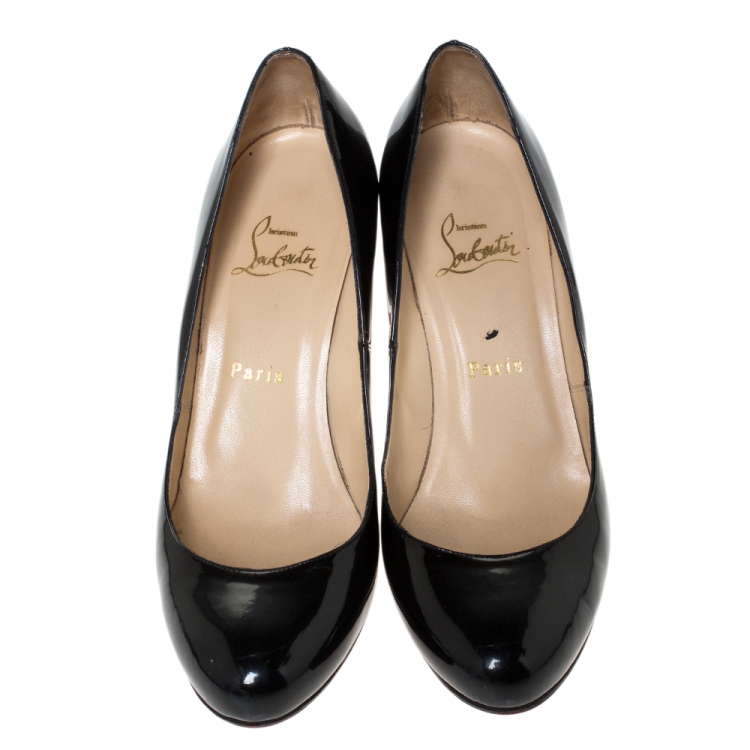 Pre Owned Christian Louboutin Black Patent Leather Simple Pumps Size 38.5