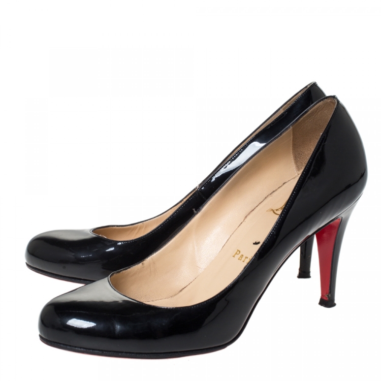 Pre Owned Christian Louboutin Black Patent Leather Simple Pumps Size 38.5