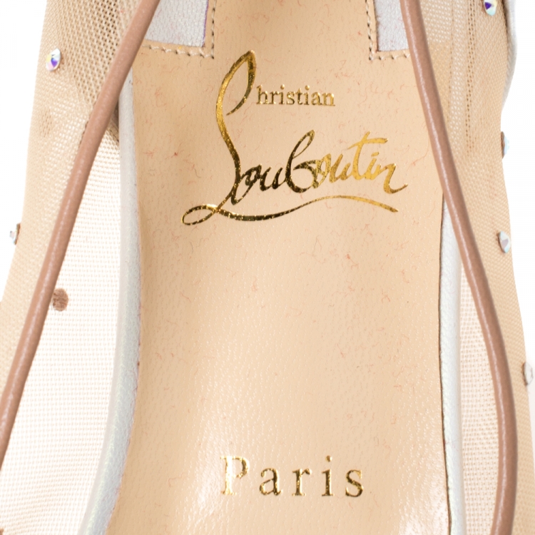 Pre Owned Christian Louboutin White Leather And Mesh Follies Strass Ballet Flats Size 38.5