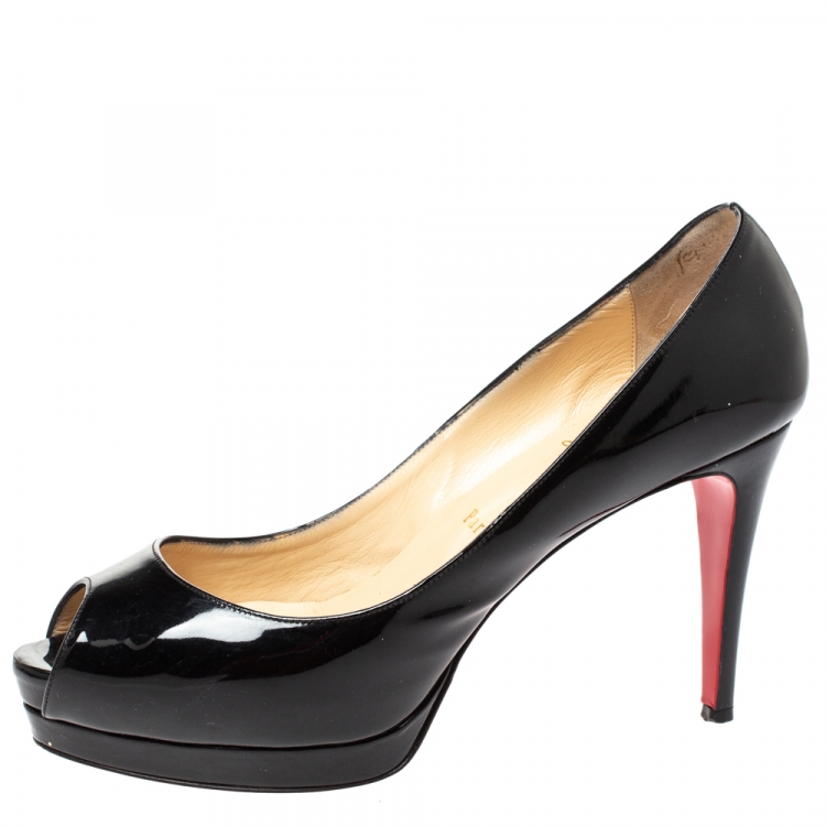 Pre Owned Christian Louboutin Black Patent Altadama Platform Peep Toe Pumps Size 40.5