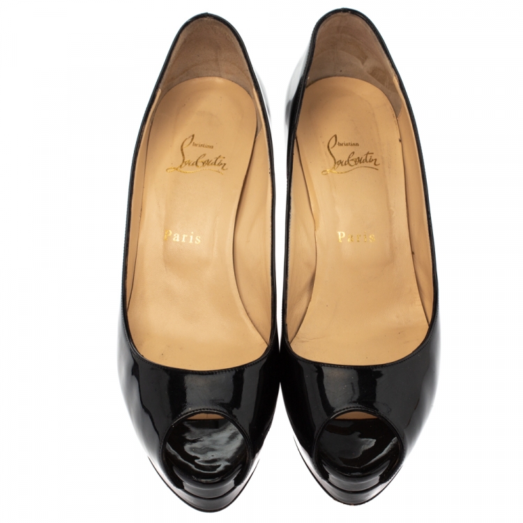 Pre Owned Christian Louboutin Black Patent Altadama Platform Peep Toe Pumps Size 40.5