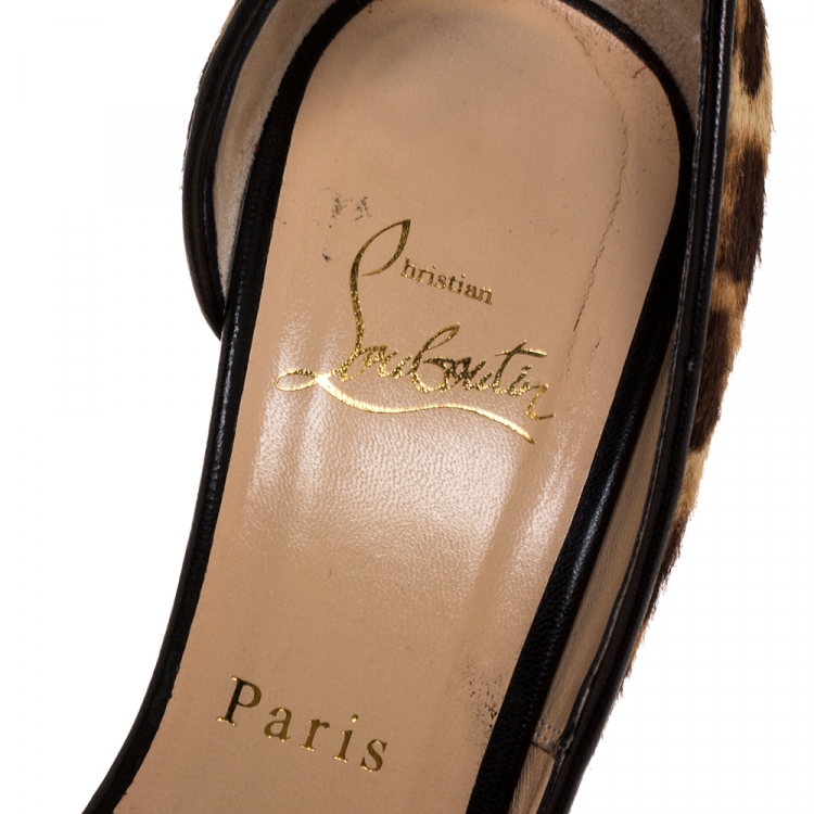 Pre Owned Christian Louboutin Brown Leopard Print Pony Hair Iriza Pointed Toe Pumps Size 39