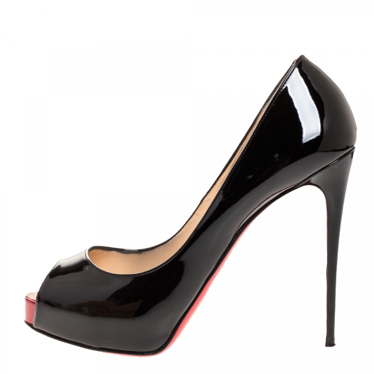 Pre Owned Christian Louboutin Black Patent Leather Very Prive Platform Pumps Size 39