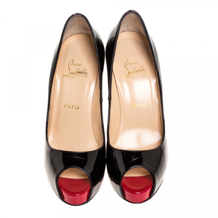 Pre Owned Christian Louboutin Black Patent Leather Very Prive Platform Pumps Size 39