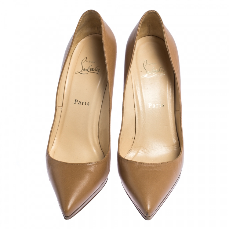 مملوكة مسبقًا Christian Louboutin Beige Leather Pigalle Plato Pointed Toe Pumps Size 39.5