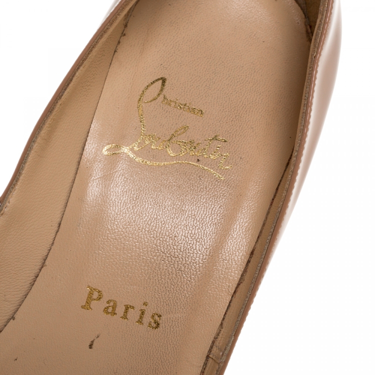 Pre Owned Christian Louboutin Beige Patent Leather Very Prive Platform Pumps Size 37