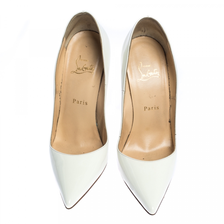 Pre Owned Christian Louboutin White Patent Leather So Kate Pointed Toe Pumps Size 38
