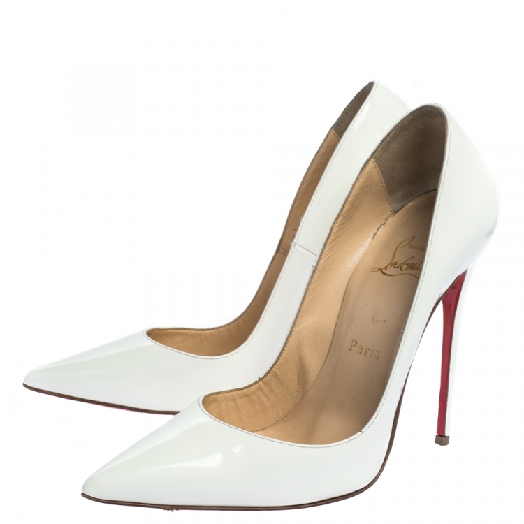 Pre Owned Christian Louboutin White Patent Leather So Kate Pointed Toe Pumps Size 38