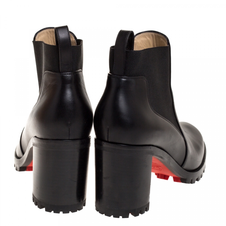 Pre Owned Christian Louboutin Black Leather Marchacroche 70 Ankle Boots Size 40.5