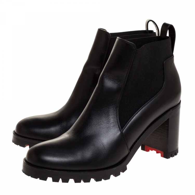 Pre Owned Christian Louboutin Black Leather Marchacroche 70 Ankle Boots Size 40.5