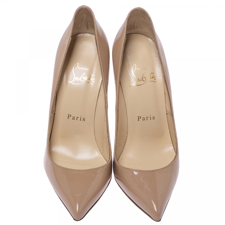 Pre Owned Christian Louboutin Beige Patent Leather So Kate Pumps Size 36
