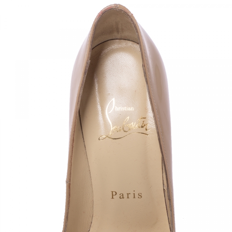Pre Owned Christian Louboutin Beige Patent Leather So Kate Pumps Size 36