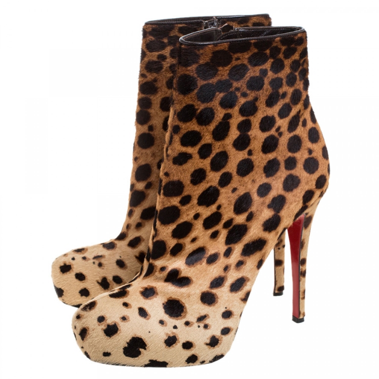 Pre Owned Christian Louboutin Brown Leopard Print Calfhair Bianca Platform Ankle Boots Size 40