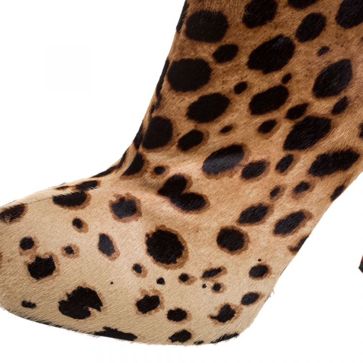 Pre Owned Christian Louboutin Brown Leopard Print Calfhair Bianca Platform Ankle Boots Size 40