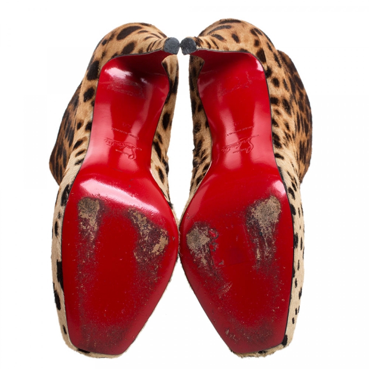 Pre Owned Christian Louboutin Brown Leopard Print Calfhair Bianca Platform Ankle Boots Size 40