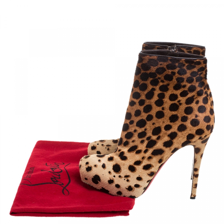 Pre Owned Christian Louboutin Brown Leopard Print Calfhair Bianca Platform Ankle Boots Size 40