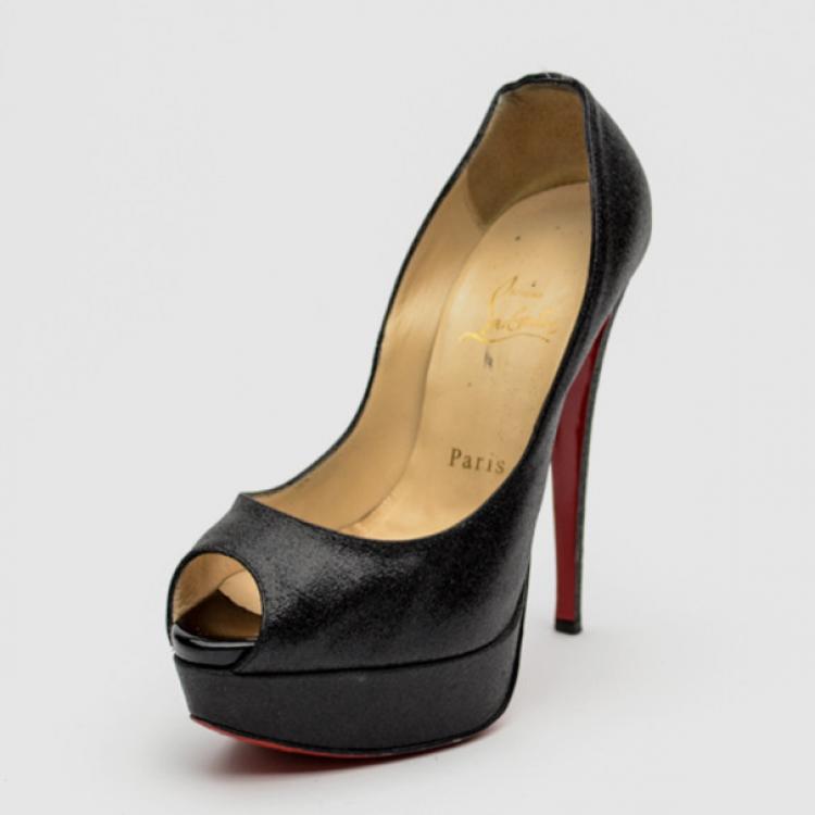 Christian Louboutin Black Python Lady Peep Toe Platform Pumps Size 36  Christian Louboutin