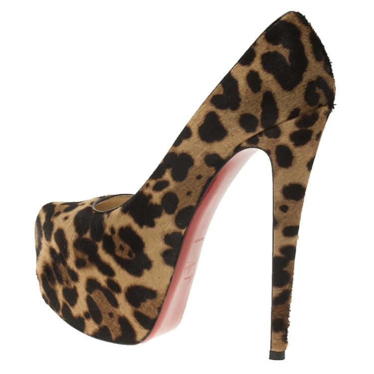 Pre Owned Christian Louboutin Leopard Hair-On Daffodile Platform Pumps Size 37.5