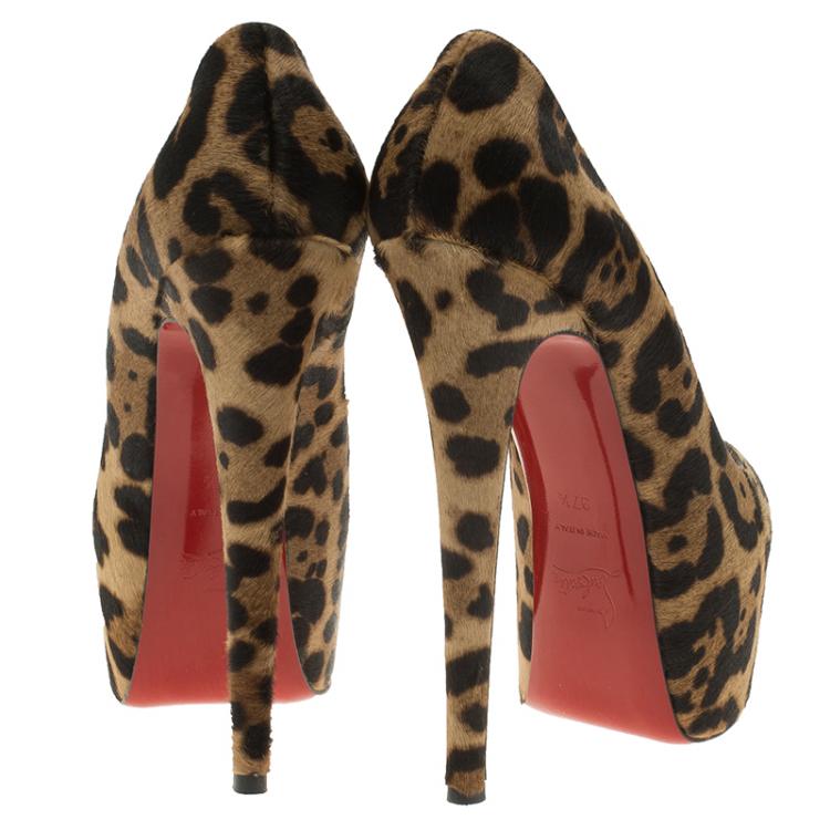 Pre Owned Christian Louboutin Leopard Hair-On Daffodile Platform Pumps Size 37.5
