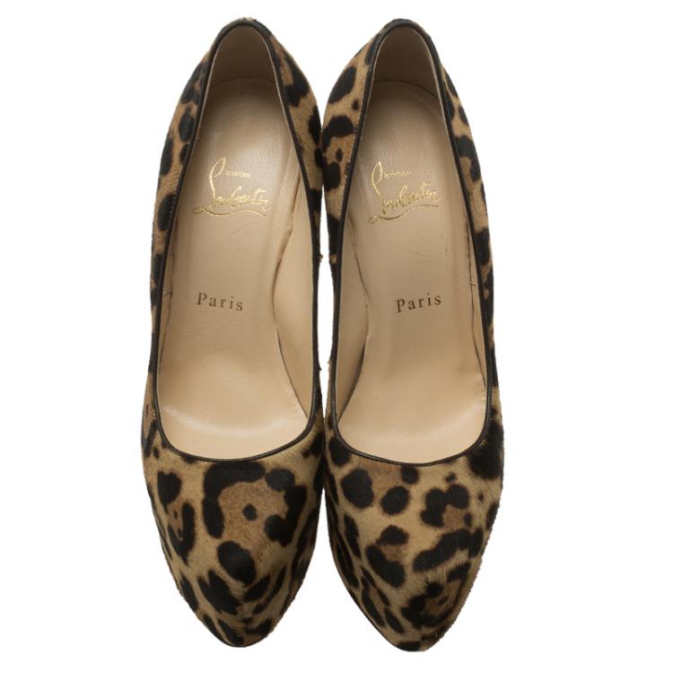 Pre Owned Christian Louboutin Leopard Hair-On Daffodile Platform Pumps Size 37.5