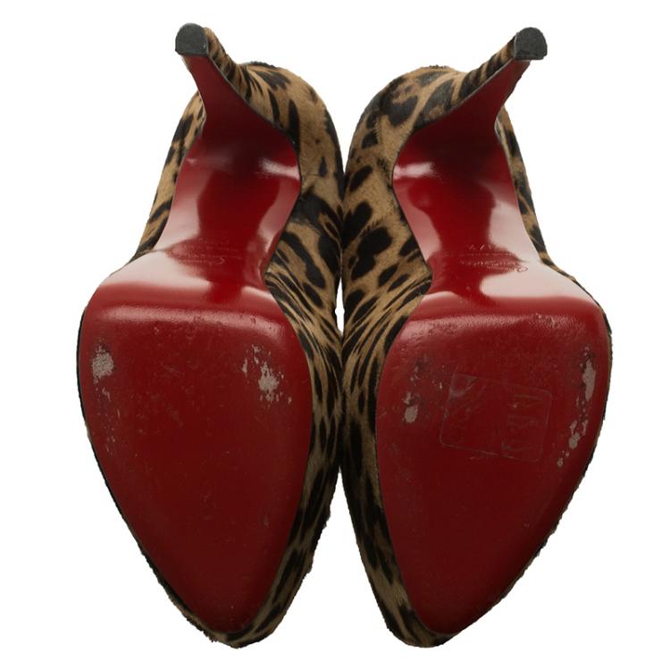 Pre Owned Christian Louboutin Leopard Hair-On Daffodile Platform Pumps Size 37.5