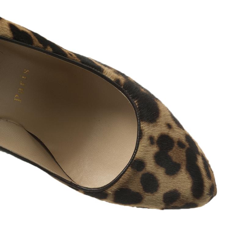 Pre Owned Christian Louboutin Leopard Hair-On Daffodile Platform Pumps Size 37.5