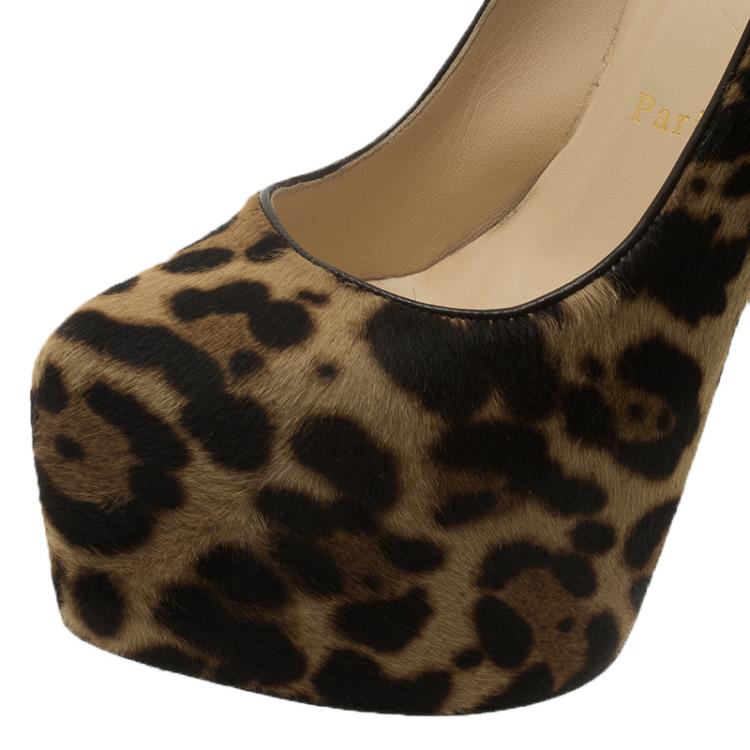 Pre Owned Christian Louboutin Leopard Hair-On Daffodile Platform Pumps Size 37.5