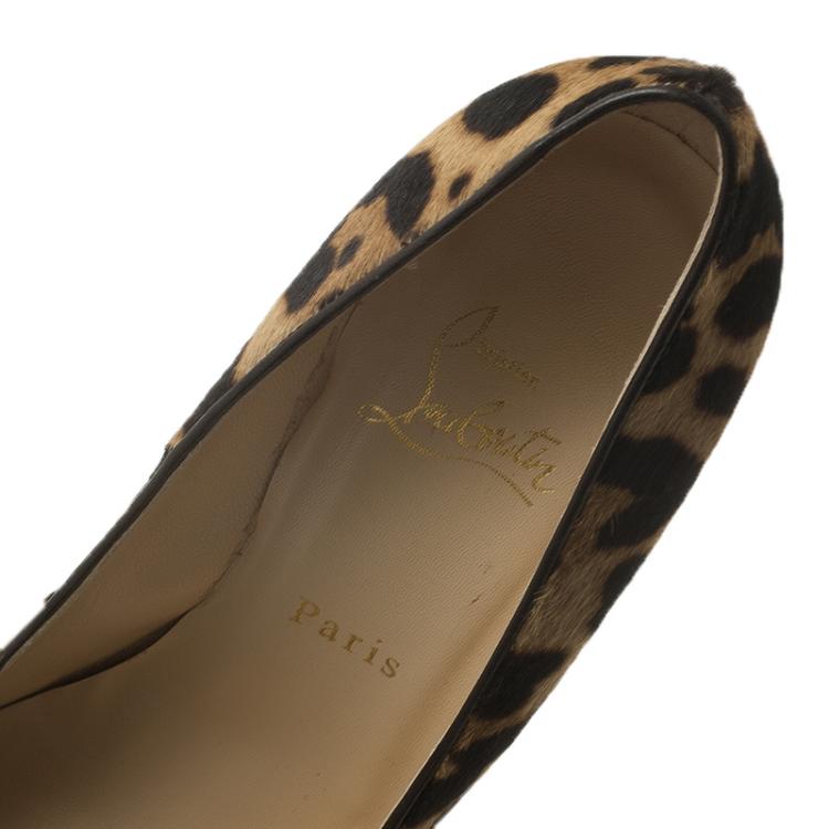 Pre Owned Christian Louboutin Leopard Hair-On Daffodile Platform Pumps Size 37.5
