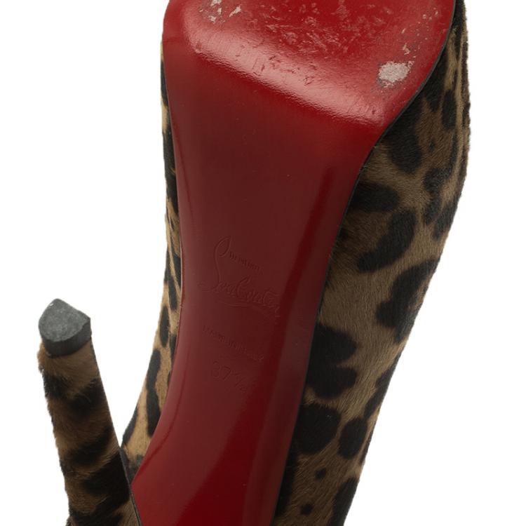 Pre Owned Christian Louboutin Leopard Hair-On Daffodile Platform Pumps Size 37.5