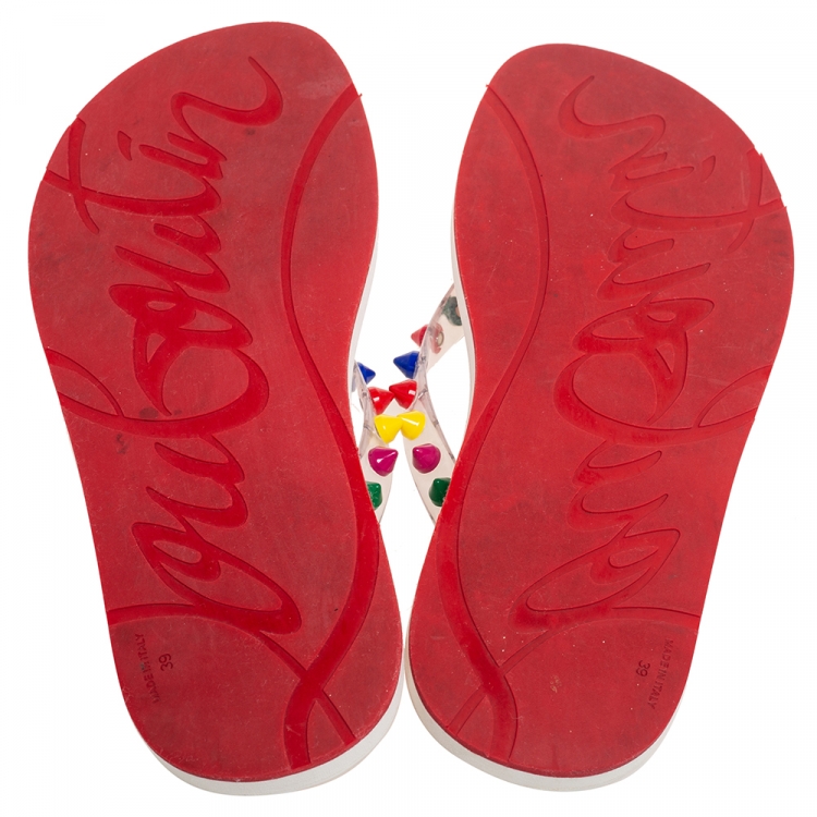 مملوكة مسبقًا Christian Louboutin Multicolor Rubber Loubi Spikes Thong Flats Size 39