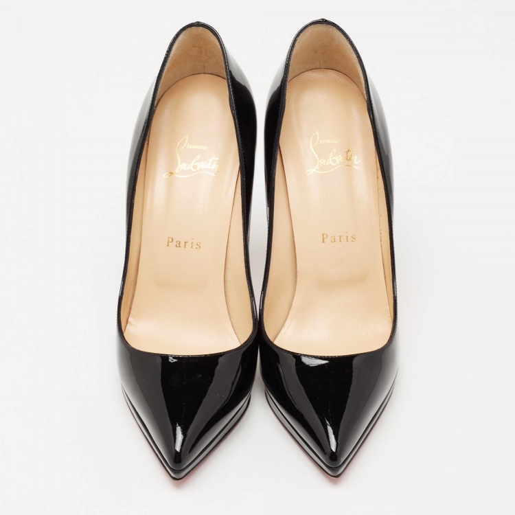 Pre Owned Christian Louboutin Black Patent Leather Pigalle Plato Platform Pumps Size 38.5
