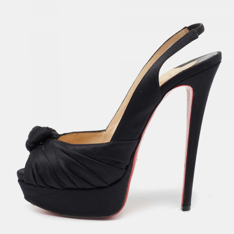 Pre Owned Christian Louboutin Black Satin Jenny Knotted Platform Pumps Size 38