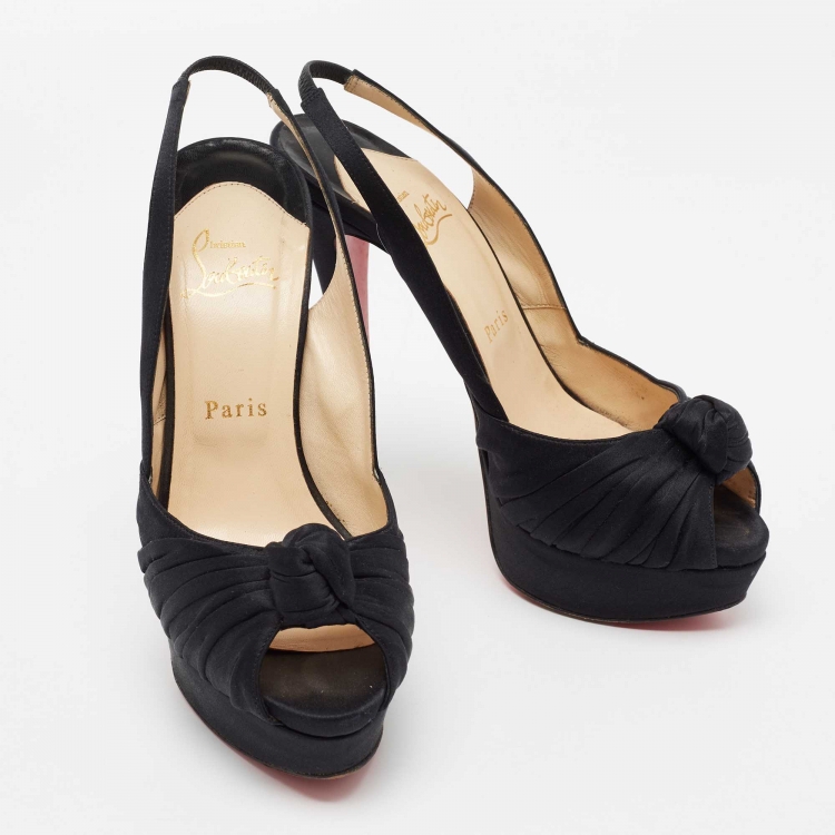 Pre Owned Christian Louboutin Black Satin Jenny Knotted Platform Pumps Size 38
