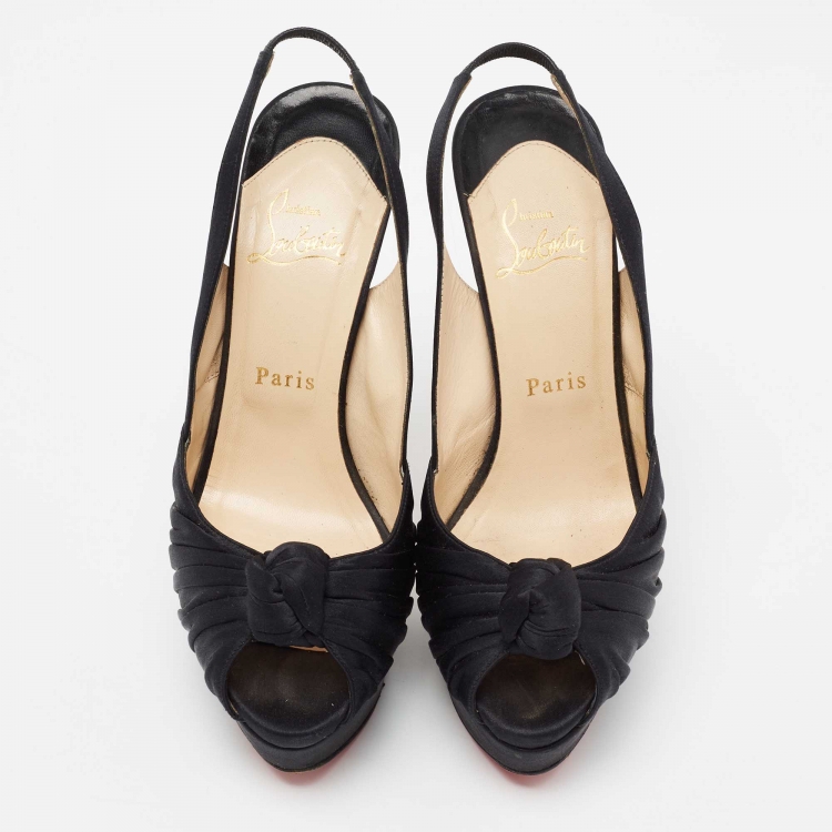 Pre Owned Christian Louboutin Black Satin Jenny Knotted Platform Pumps Size 38