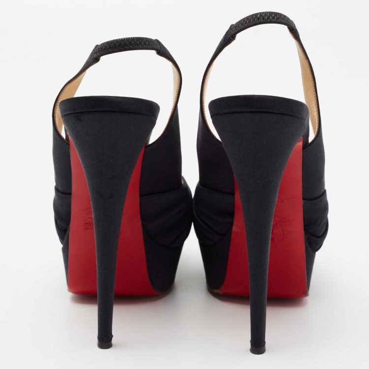 Pre Owned Christian Louboutin Black Satin Jenny Knotted Platform Pumps Size 38
