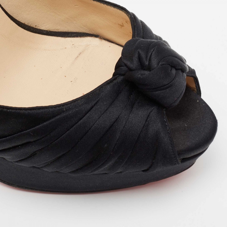 Pre Owned Christian Louboutin Black Satin Jenny Knotted Platform Pumps Size 38