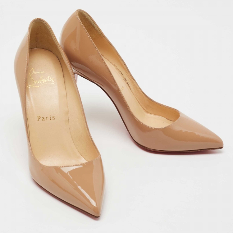 Pre Owned Christian Louboutin Beige Patent Leather Pigalle Pumps Size 35.5