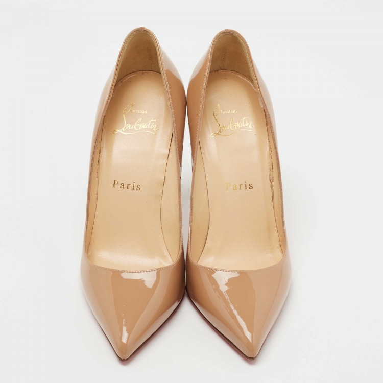 Pre Owned Christian Louboutin Beige Patent Leather Pigalle Pumps Size 35.5