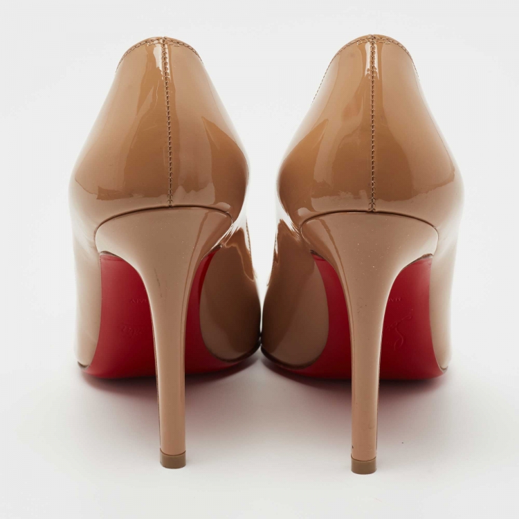 Pre Owned Christian Louboutin Beige Patent Leather Pigalle Pumps Size 35.5