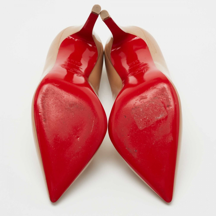 Pre Owned Christian Louboutin Beige Patent Leather Pigalle Pumps Size 35.5