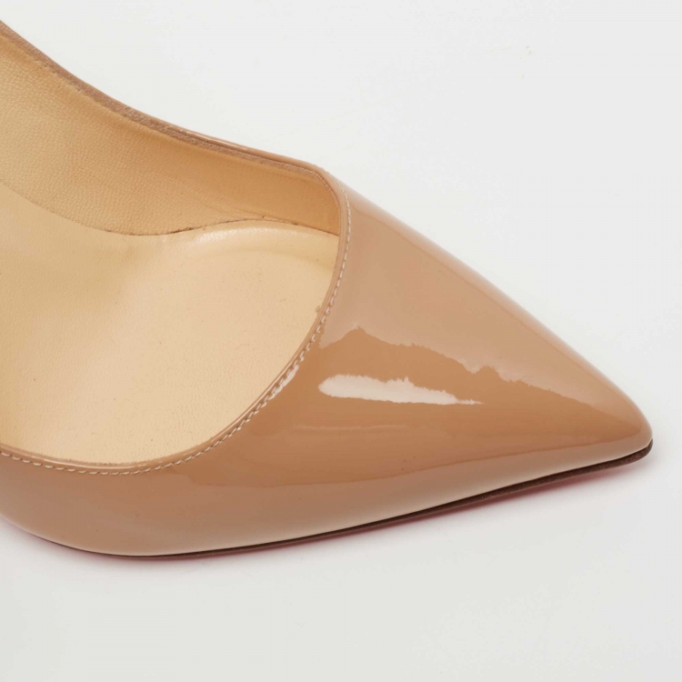 Pre Owned Christian Louboutin Beige Patent Leather Pigalle Pumps Size 35.5