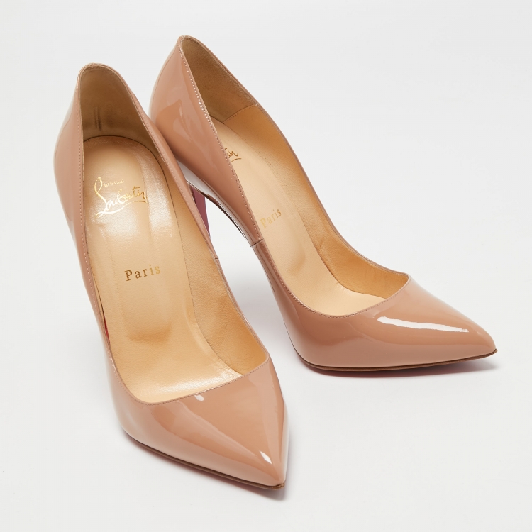 Pre Owned Christian Louboutin Beige Patent Leather Pigalle Pumps Size 40.5