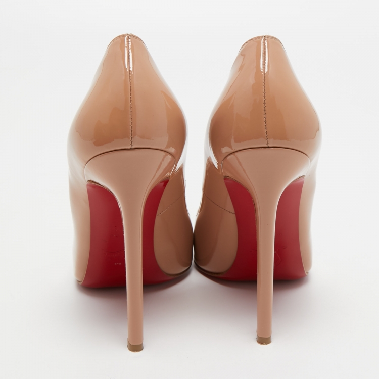 Pre Owned Christian Louboutin Beige Patent Leather Pigalle Pumps Size 40.5