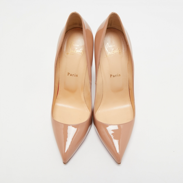 Pre Owned Christian Louboutin Beige Patent Leather Pigalle Pumps Size 40.5