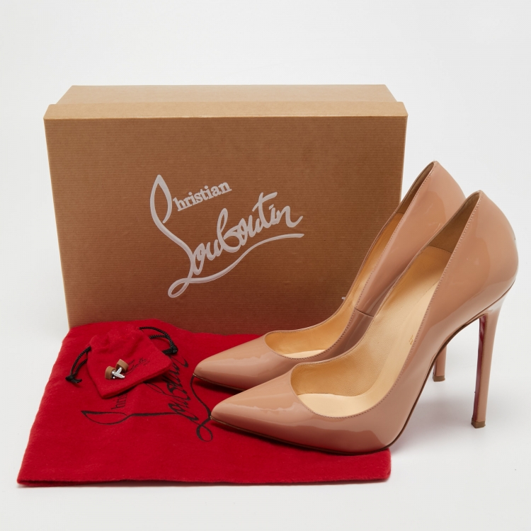Pre Owned Christian Louboutin Beige Patent Leather Pigalle Pumps Size 40.5