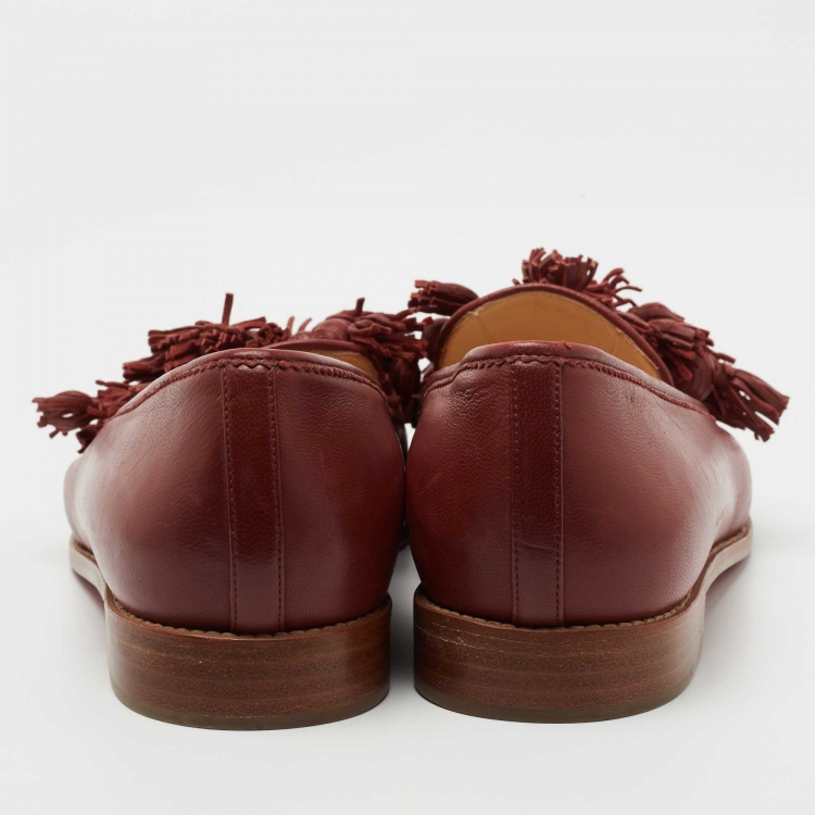 Pre Owned Christian Louboutin Red Leather Tassel Lug Loafers Size 40