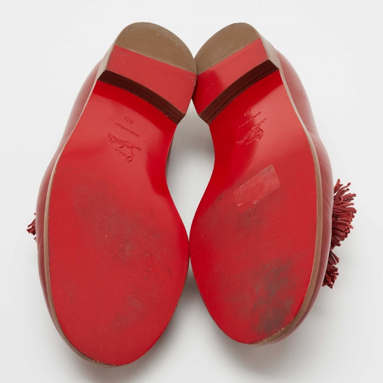 Pre Owned Christian Louboutin Red Leather Tassel Lug Loafers Size 40