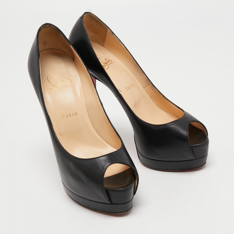 Pre Owned Christian Louboutin Black Leather Altadama Peep Toe Pumps Size 38.5
