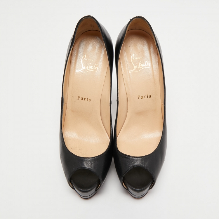 Pre Owned Christian Louboutin Black Leather Altadama Peep Toe Pumps Size 38.5